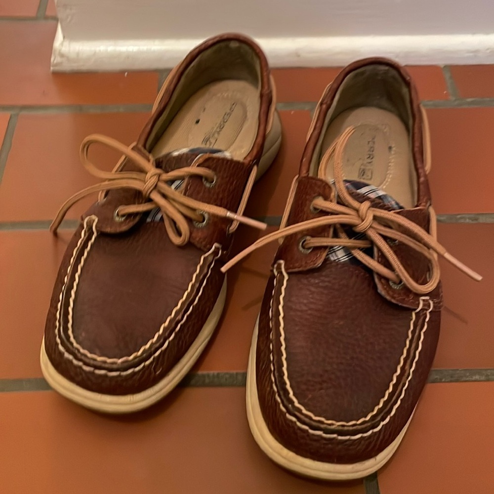 Sperry loafers - brown with plaid accents- 5 1/2 - great condition
